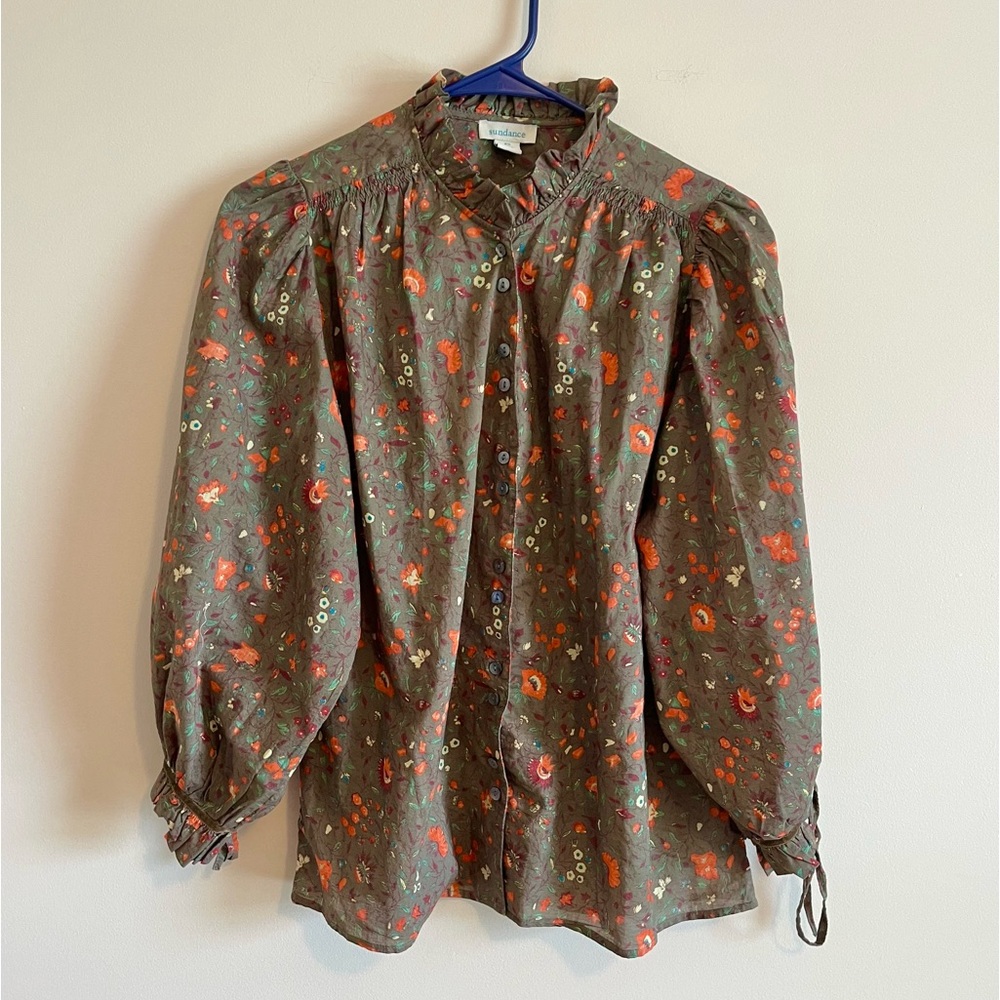 Sundance Green Floral Print Button Down Top- Size XS
